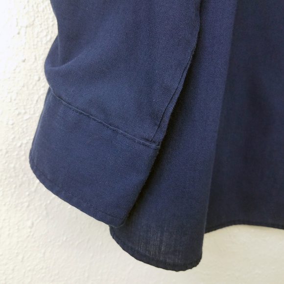 Plus Size Dark Blue Button Down Women's Shirt - Picture 4 of 8